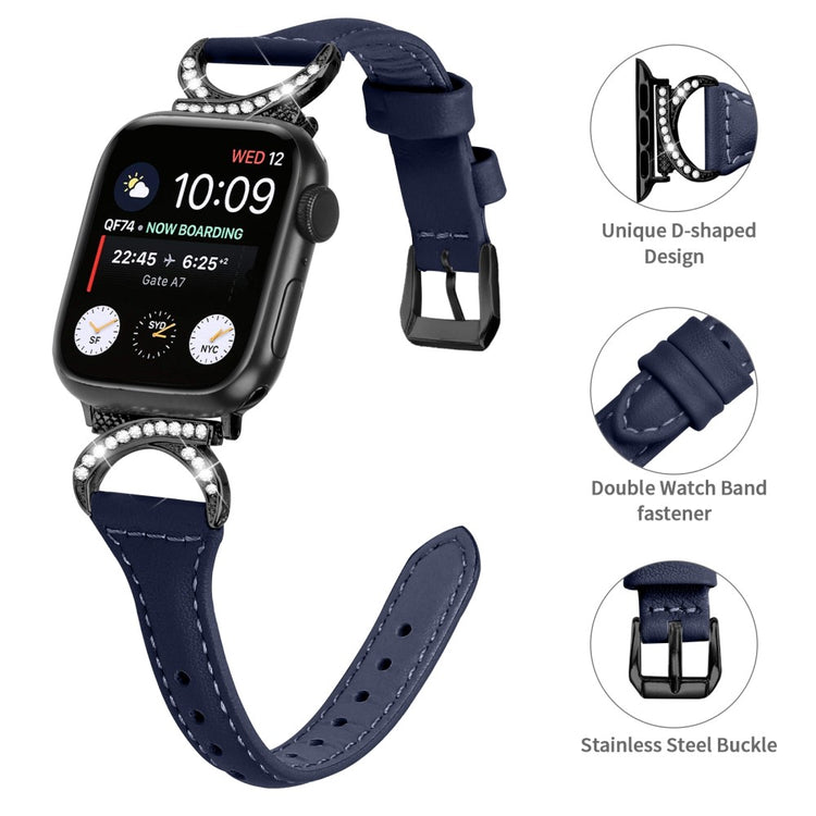 Smuk Ægte Læder Og Rhinsten Universal Rem passer til Apple Smartwatch - Blå#serie_2