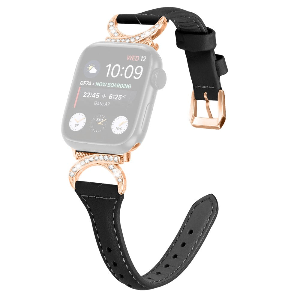 Solid Γgte LΓ¦der Og Rhinsten Universal Rem passer til Apple Smartwatch - Sort#serie_1
