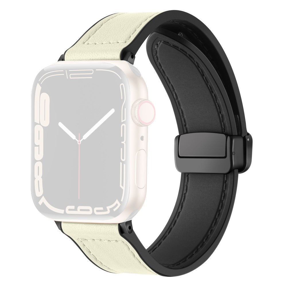 Fed Kunstlæder Og Silikone Universal Rem passer til Apple Smartwatch - Beige#serie_3