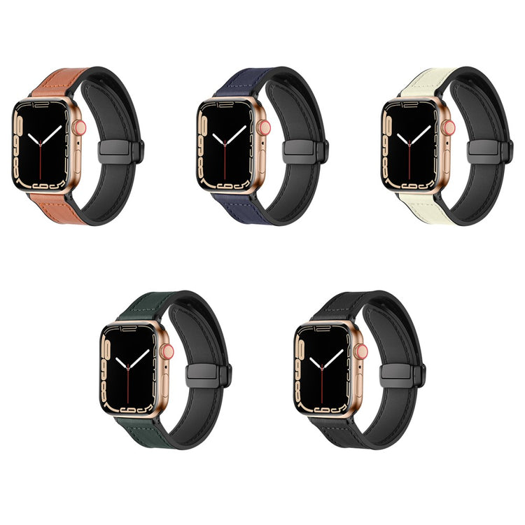 Fed Kunstlæder Og Silikone Universal Rem passer til Apple Smartwatch - Blå#serie_4