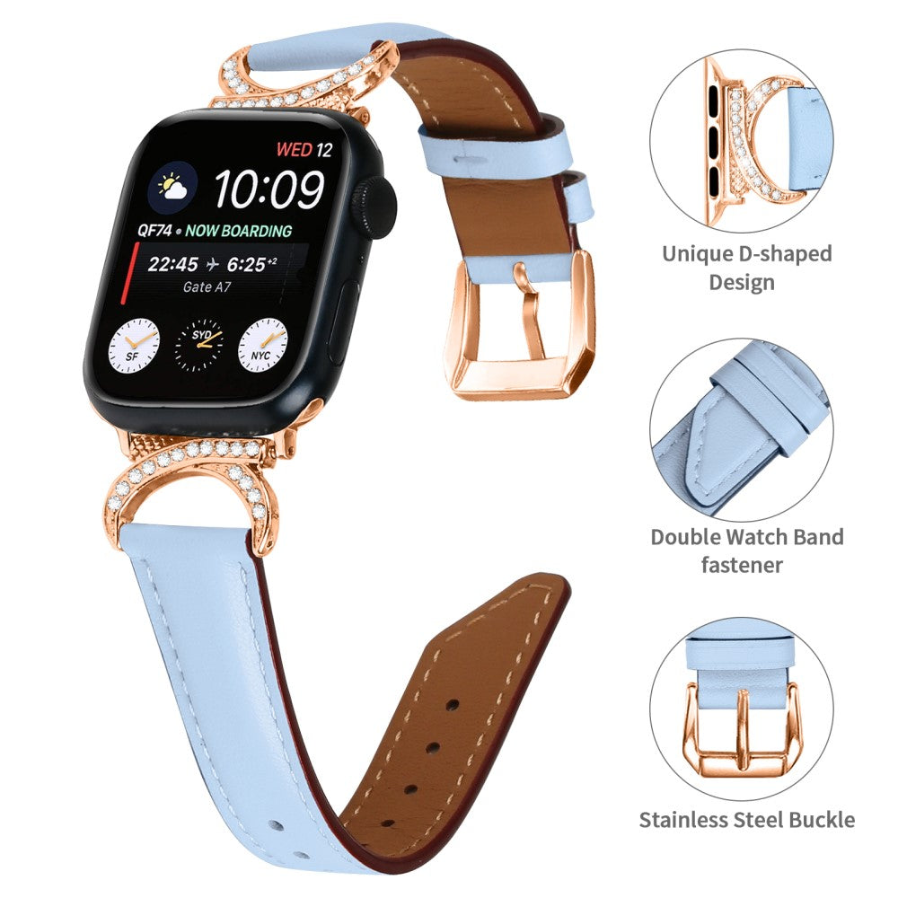 Mega Slidstærk Ægte Læder Universal Rem passer til Apple Smartwatch - Blå#serie_4