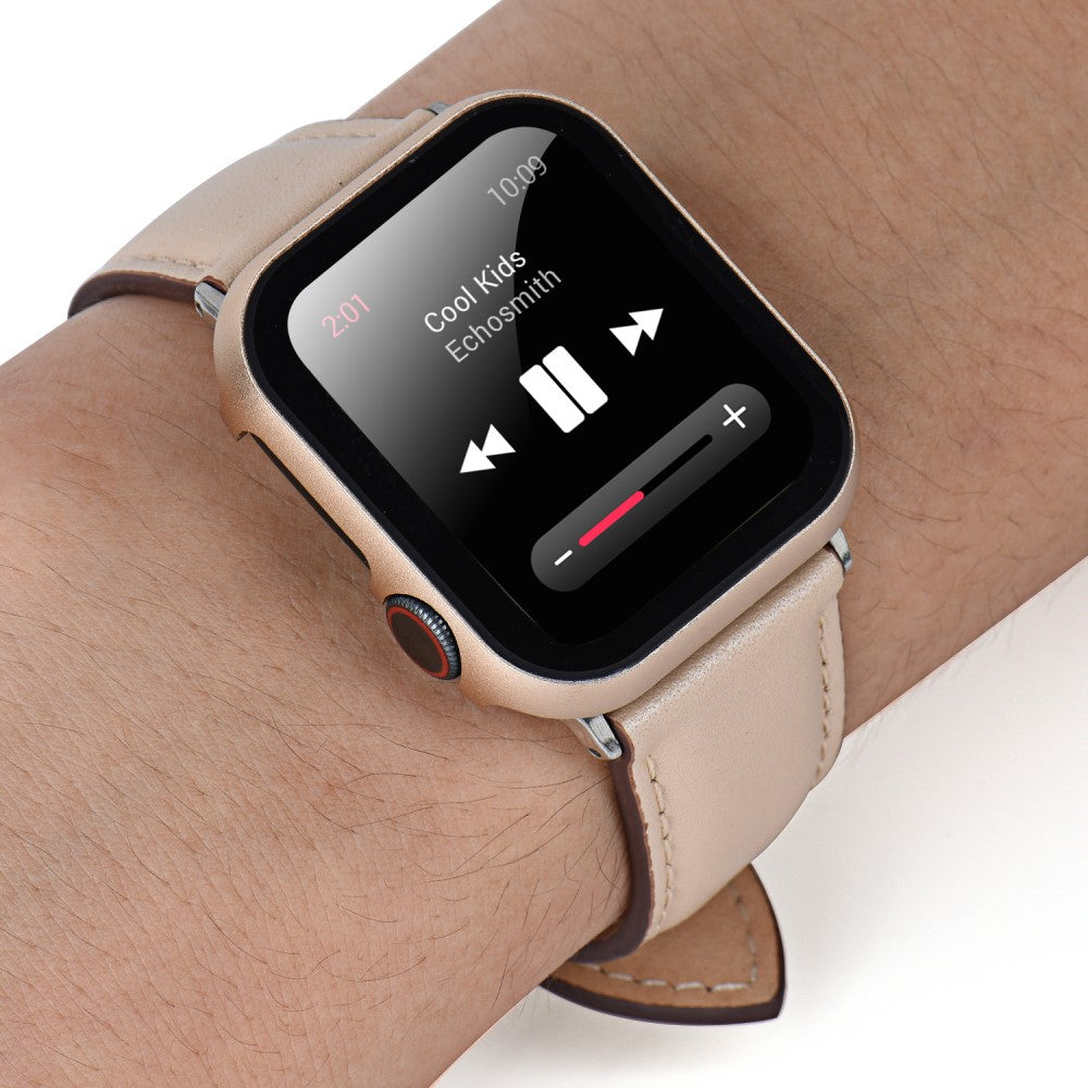 Mega Fed Universal Cover med Skærmbeskytter i Metal og Hærdet Glas passer til Apple Smartwatch - Guld#serie_3