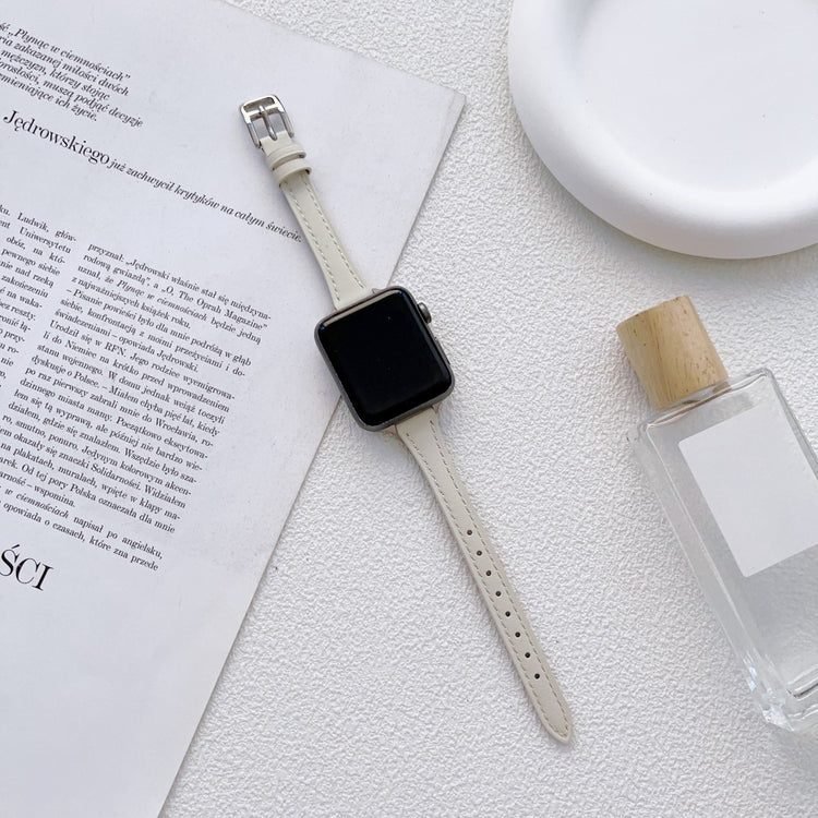 Stilren Ægte Læder Og Metal Universal Rem passer til Apple Smartwatch - Hvid#serie_5