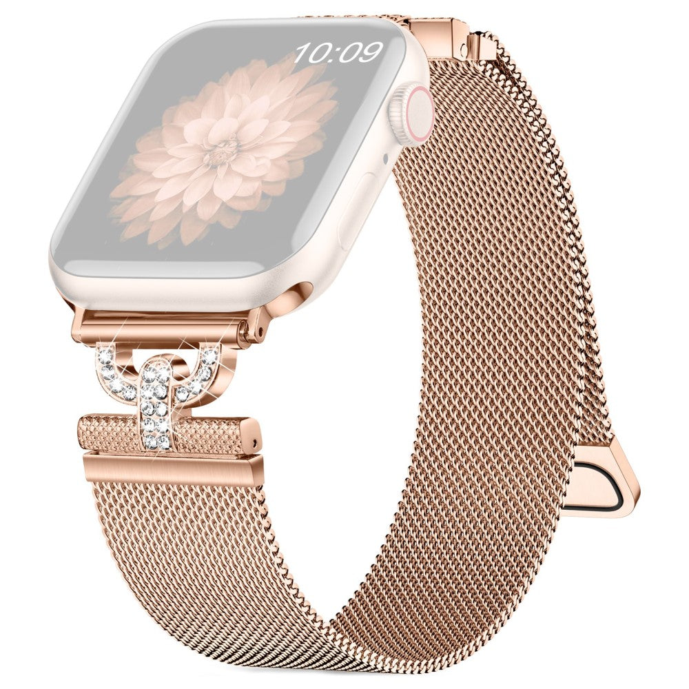 Apple Watch Series 9 45mm / Ultra 2 rhinestone S-shape milanese stainless steel strap - Rose Gold#serie_2