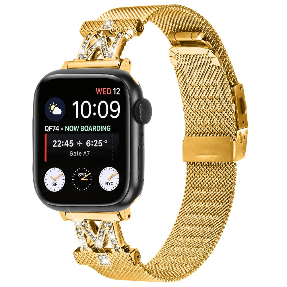 Mega Sejt Metal Og Rhinsten Universal Rem passer til Apple Smartwatch - Guld#serie_1