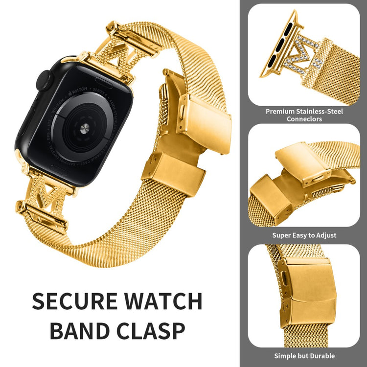 Mega Sejt Metal Og Rhinsten Universal Rem passer til Apple Smartwatch - Guld#serie_1