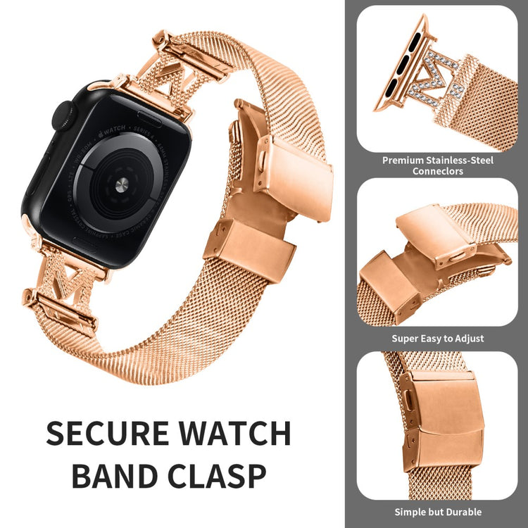 Mega Sejt Metal Og Rhinsten Universal Rem passer til Apple Smartwatch - Pink#serie_2