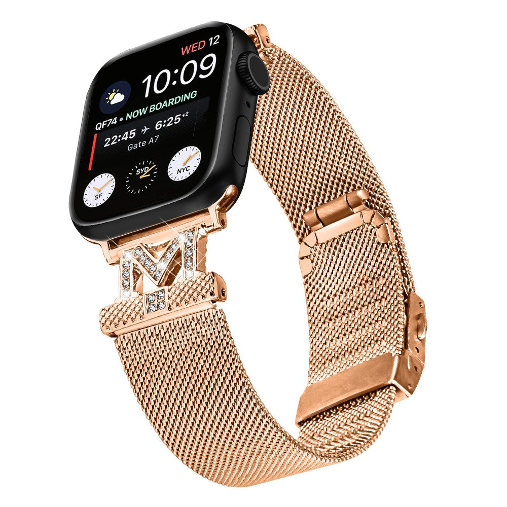 Apple Watch Series 9 45mm / Ultra 2 rhinestone milanese stainless steel strap - Rose Gold#serie_2