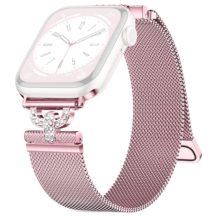 Apple Watch Series 9 41mm rhinestone S-shape milanese stainless steel strap - Rose Pink#serie_1