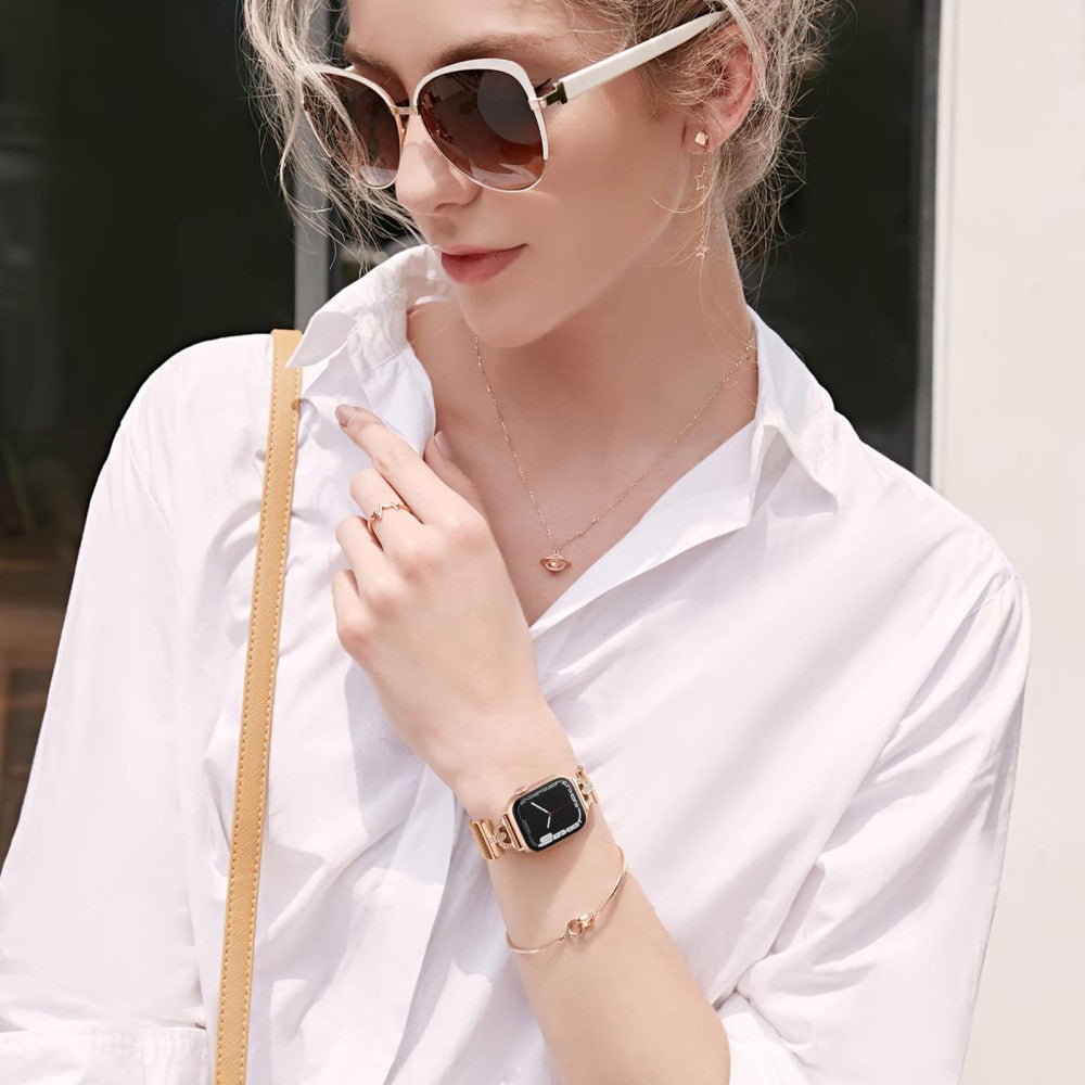 Apple Watch Series 9 41mm rhinestone S-shape milanese stainless steel strap - Rose Gold#serie_2