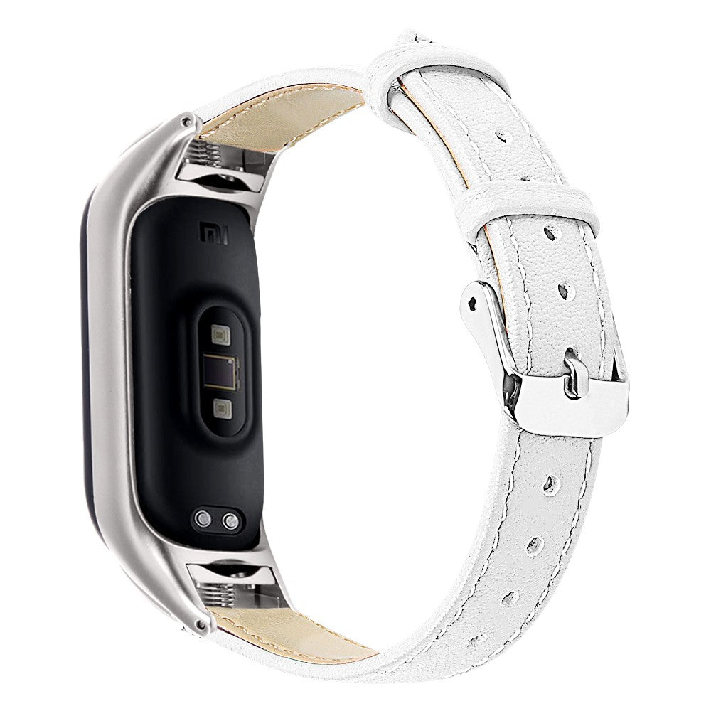 Super SlidstΓ¦rk Γgte LΓ¦der Rem passer til Xiaomi Smart Band 8 - Hvid#serie_1
