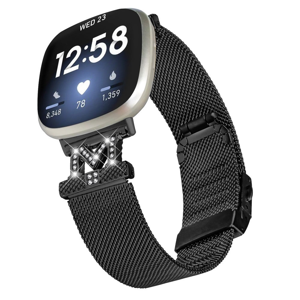 Metal Og Rhinsten Universal Rem passer til Fitbit Sense 1 / Fitbit Versa 3 - Sort#serie_144