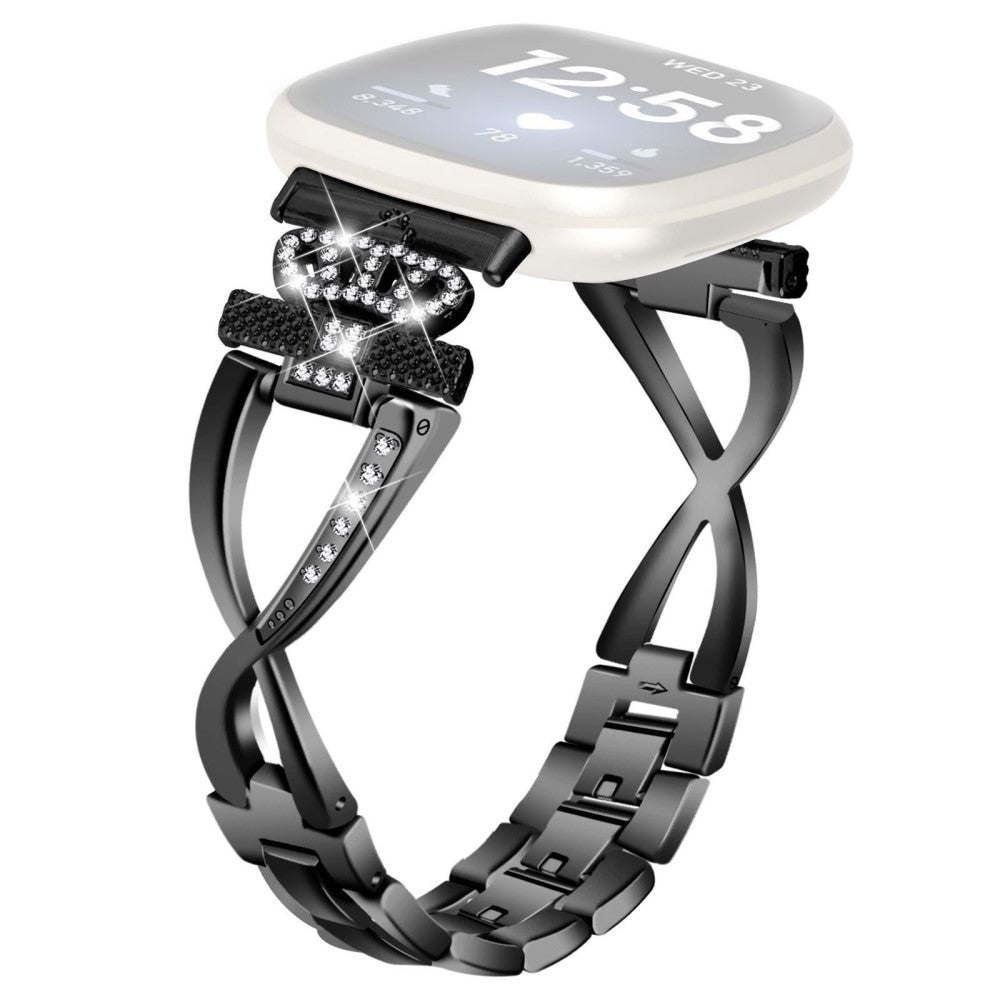 Fitbit Sense 2 / Versa 4 crown rhinestone décor alloy strap - Black#serie_1