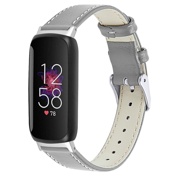 Solid Ægte Læder Rem passer til Fitbit Inspire 3 - Sølv#serie_11