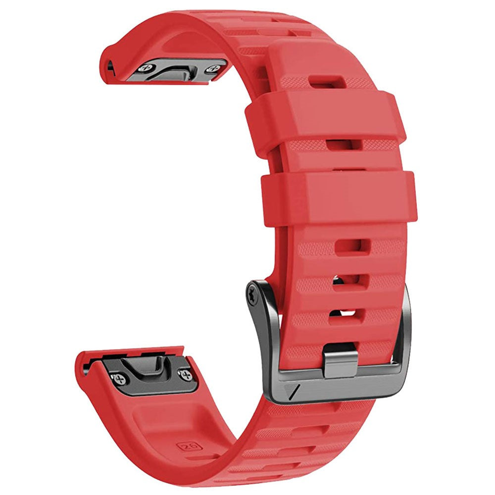 26mm simple stripe silicone strap with black buckle for Garmin watch - Red#serie_9