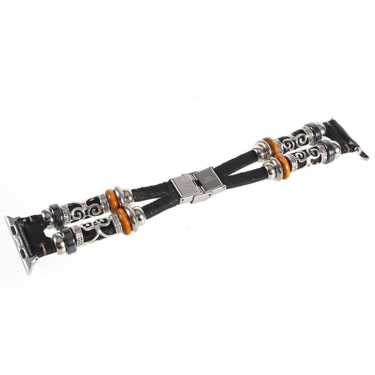 Fint Apple Watch Series 1-3 38mm Ægte læder og Metal Rem - Sort#serie_2