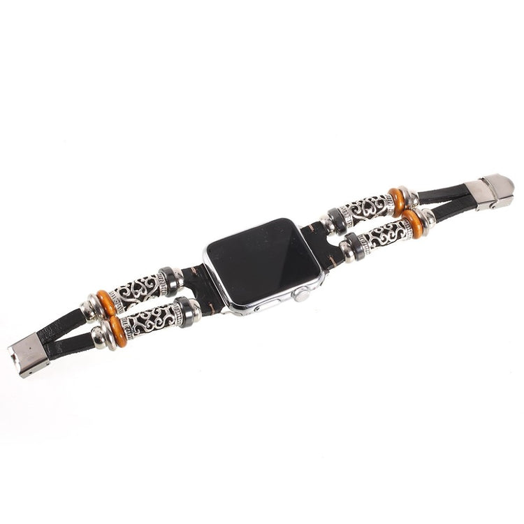 Fint Apple Watch Series 1-3 38mm Ægte læder og Metal Rem - Sort#serie_2