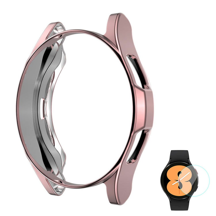 Beskyttende Samsung Galaxy Watch 4 Classic (46mm) Cover med Skærmbeskytter i Silikone og Hærdet Glas - Pink#serie_3