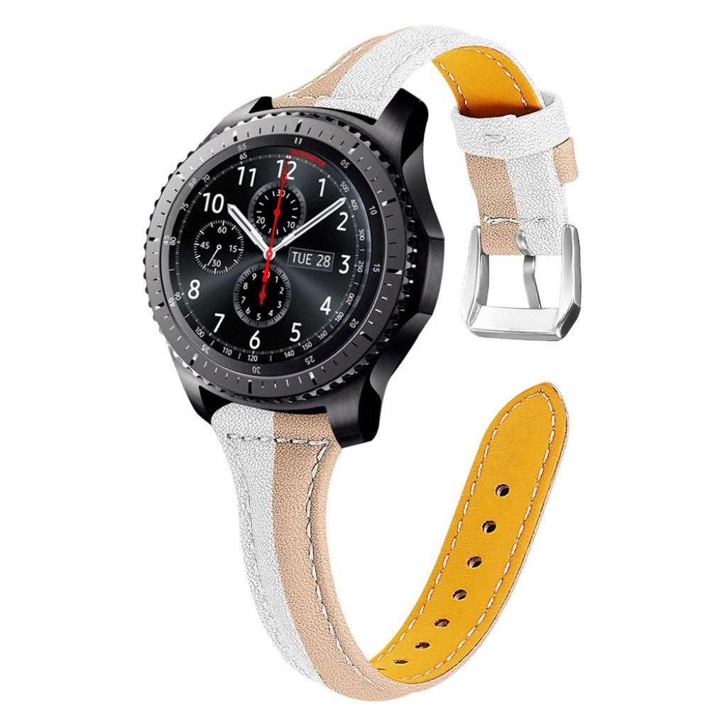 Huawei Watch GT 2 46mm/Amazfit GTR 47mm color contrast genuine leather watch band - Apricot / White#serie_5