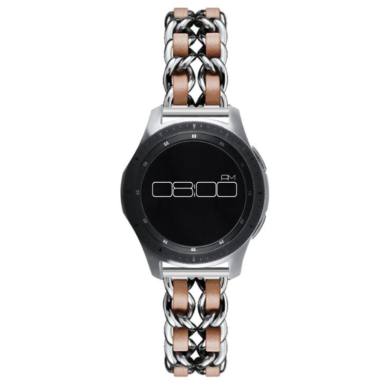 Leather on steel knit watch band for Samsung, Huawei and Amazfit watch - Silver / Brown#serie_10