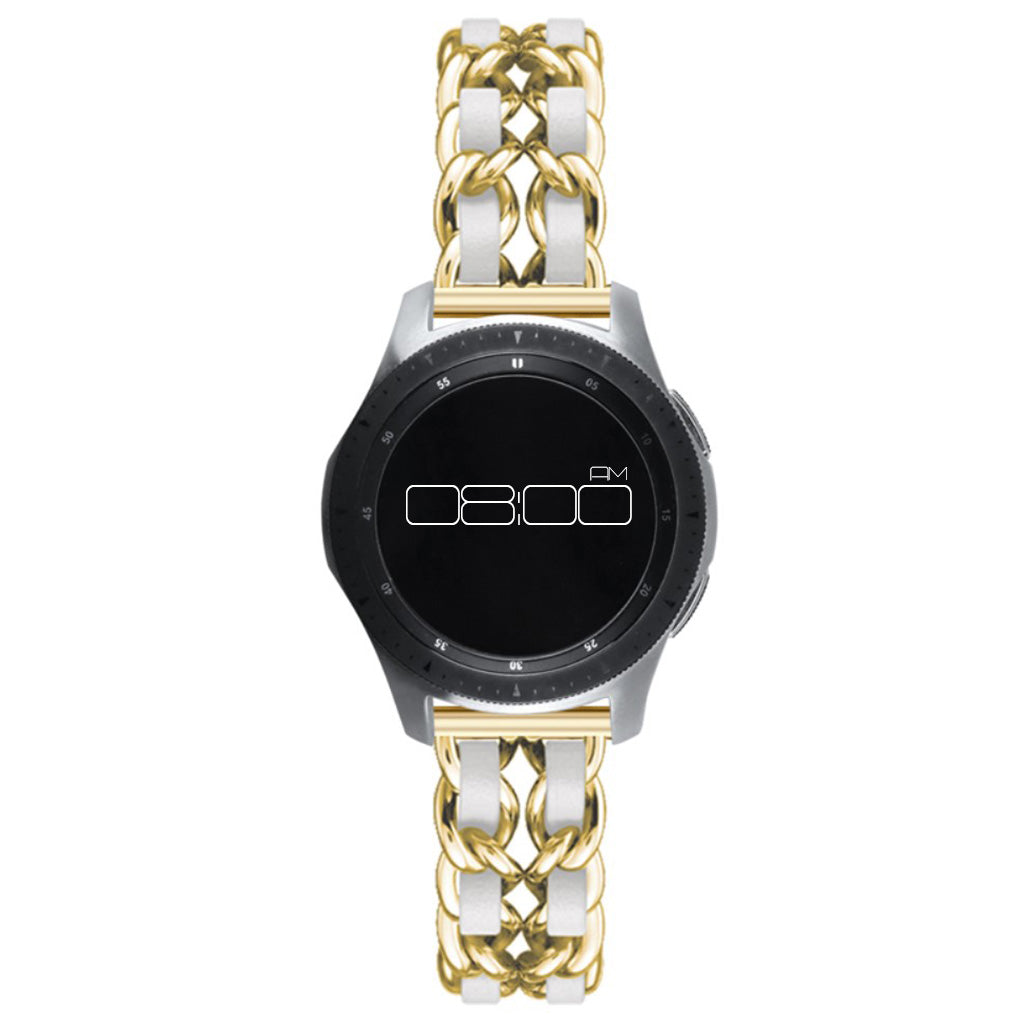 Leather on steel knit watch band for Samsung, Huawei and Amazfit watch - Gold / White#serie_15