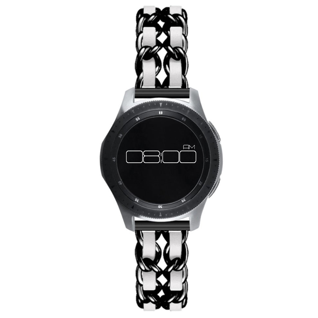Leather on steel knit watch band for Samsung, Huawei and Amazfit watch - Black / White#serie_2