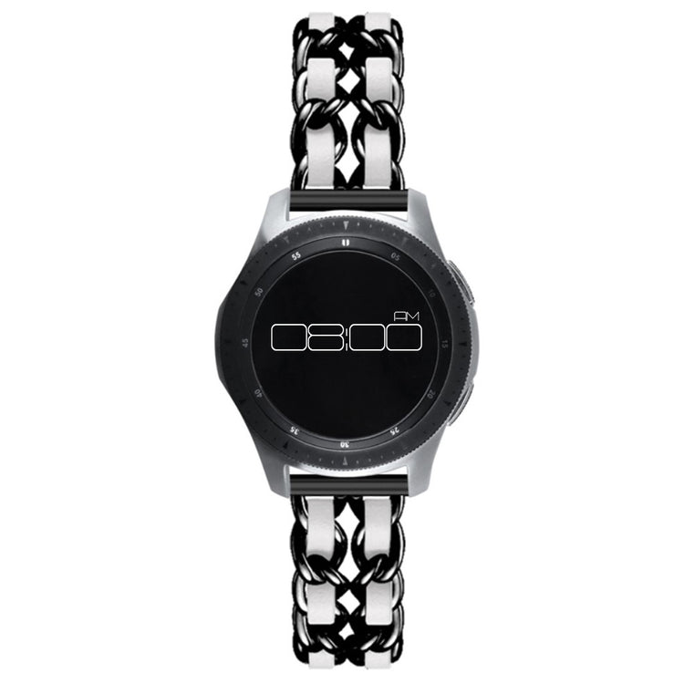 Leather on steel knit watch band for Samsung, Huawei and Amazfit watch - Black / White#serie_2
