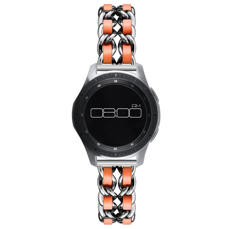 Leather on steel knit watch band for Samsung, Huawei and Amazfit watch - Silver / Orange#serie_9