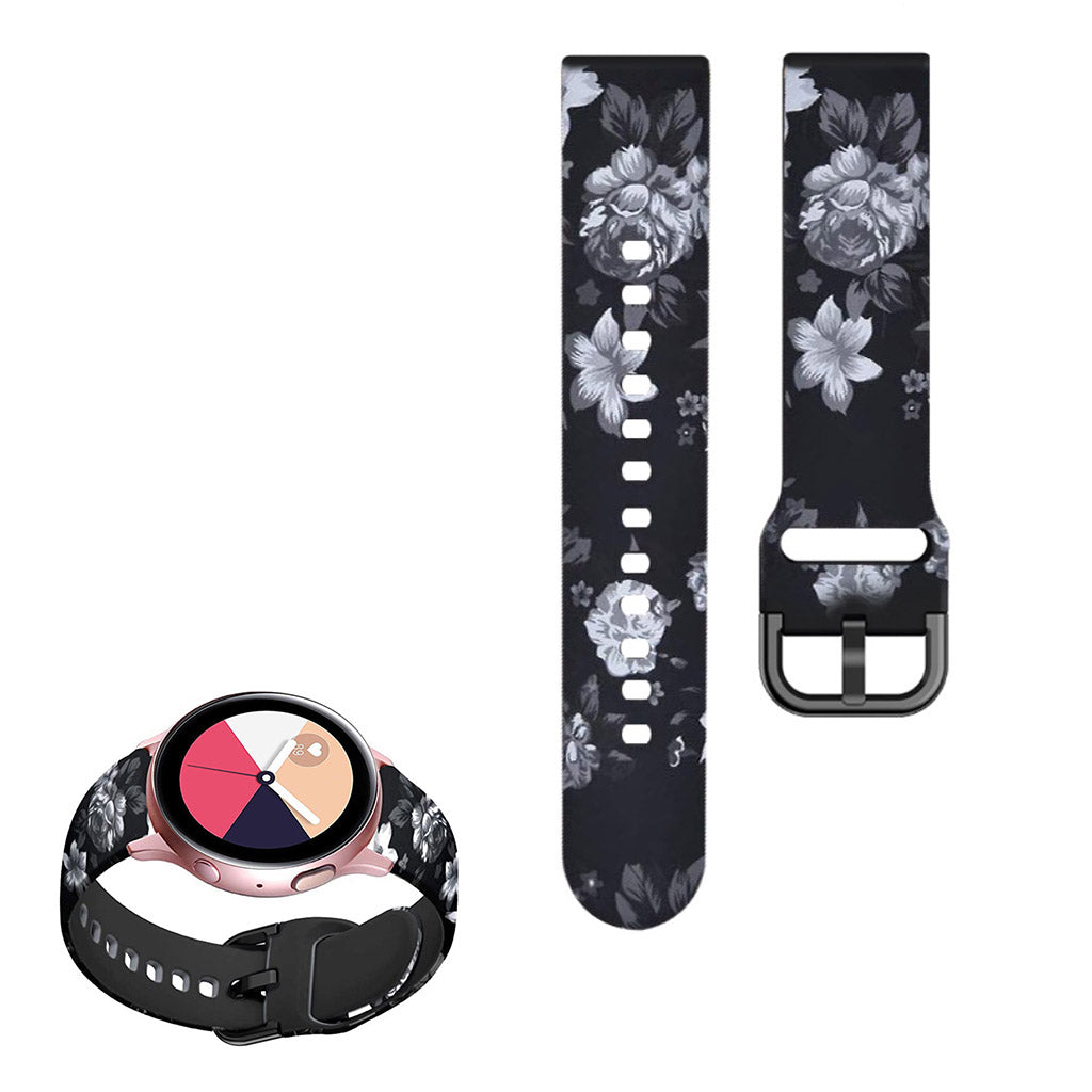 22mm Universal cool pattern silicone watch strap - Grey Flowers#serie_9