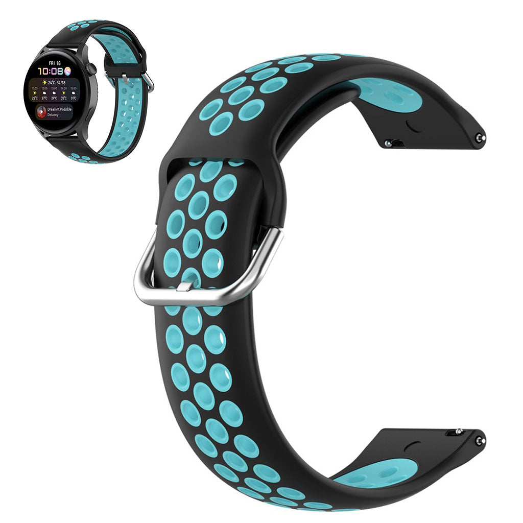 22mm Universal dual color silicone metal buckle watch strap - Black / Teal#serie_13