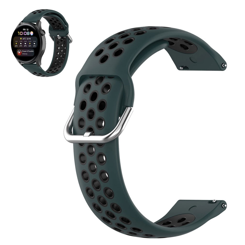 22mm Universal dual color silicone metal buckle watch strap - Olice Green / Black#serie_14