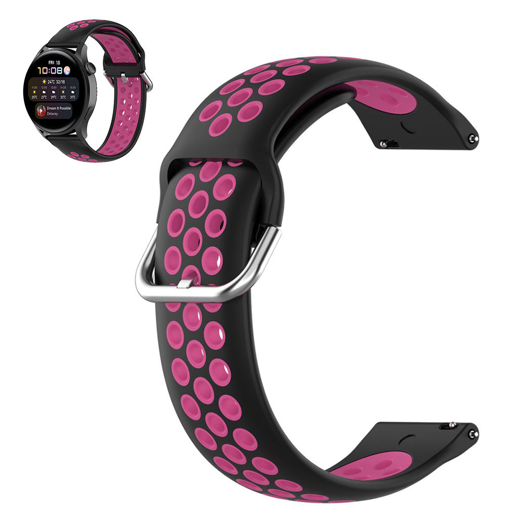 22mm Universal dual color silicone metal buckle watch strap - Black / Rose Red#serie_6