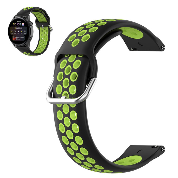 22mm Universal dual color silicone metal buckle watch strap - Black / Lime#serie_7