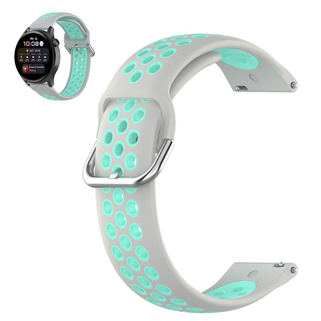 22mm Universal dual color silicone metal buckle watch strap - Grey / Teal#serie_8