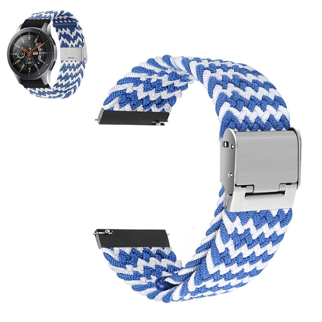 20mm Universal elastic nylon watch strap - Blue / White Band#serie_5
