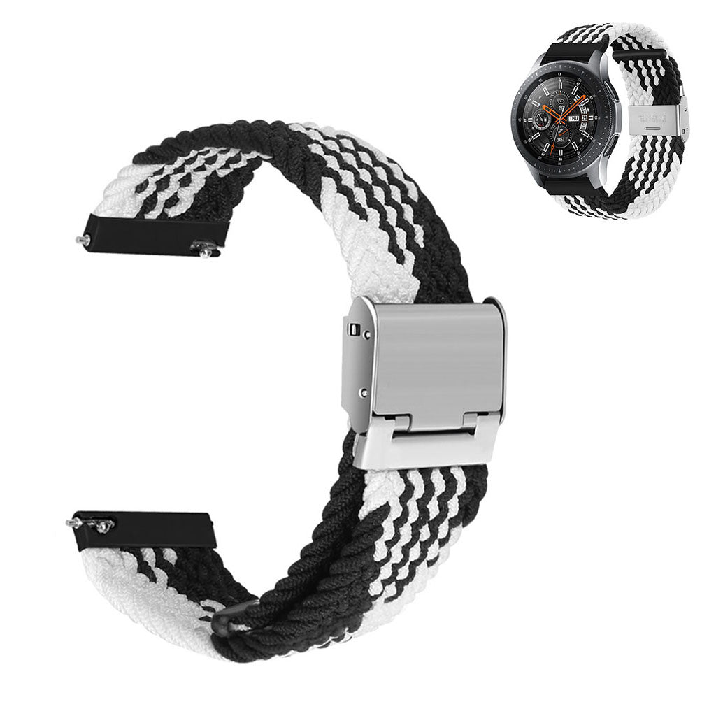 22mm Universal elastic nylon watch strap - Black / White Stripe#serie_17