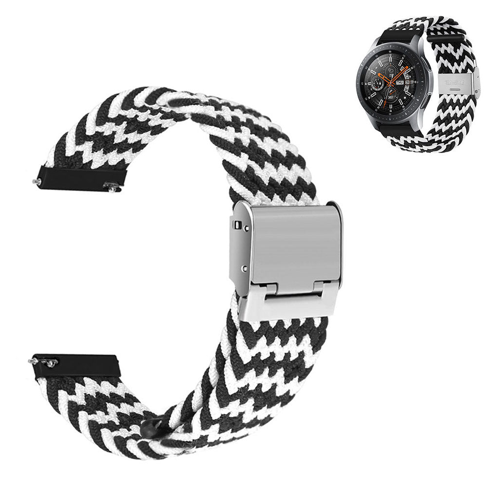 22mm Universal elastic nylon watch strap - Black / White Band#serie_5