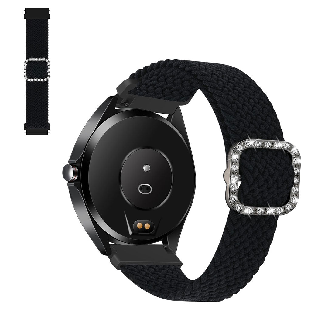 22mm Universal nylon + rhinestone buckle watch strap - Black#serie_6