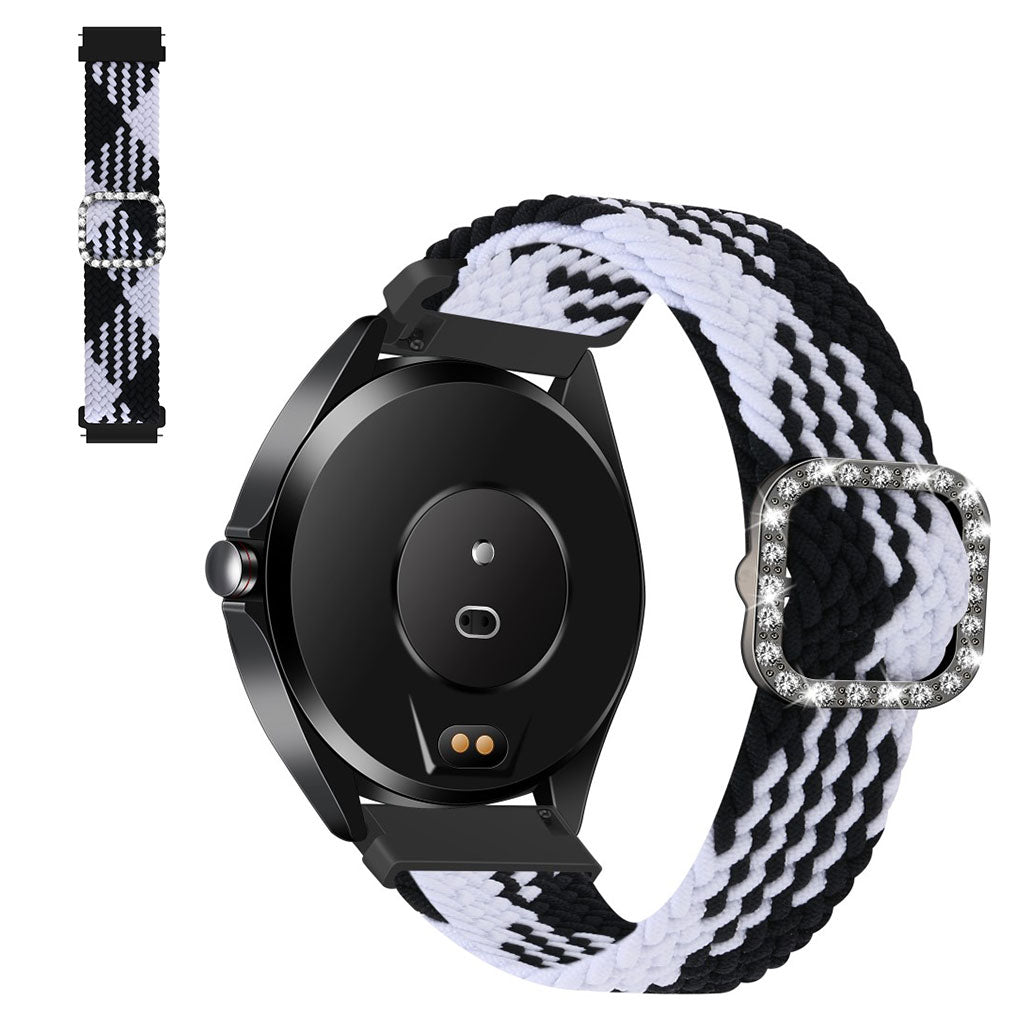 22mm Universal nylon + rhinestone buckle watch strap - Black and White#serie_7
