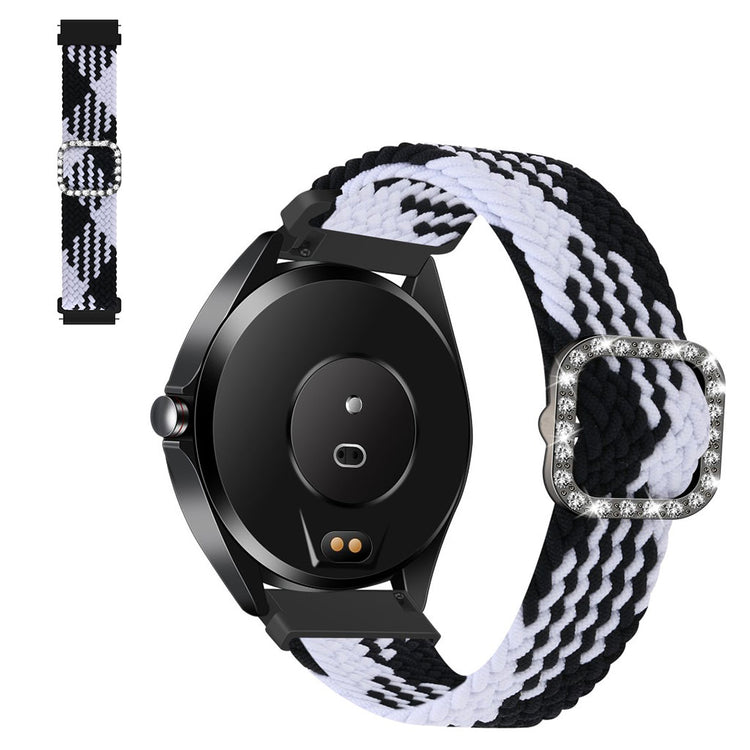 22mm Universal nylon + rhinestone buckle watch strap - Black and White#serie_7