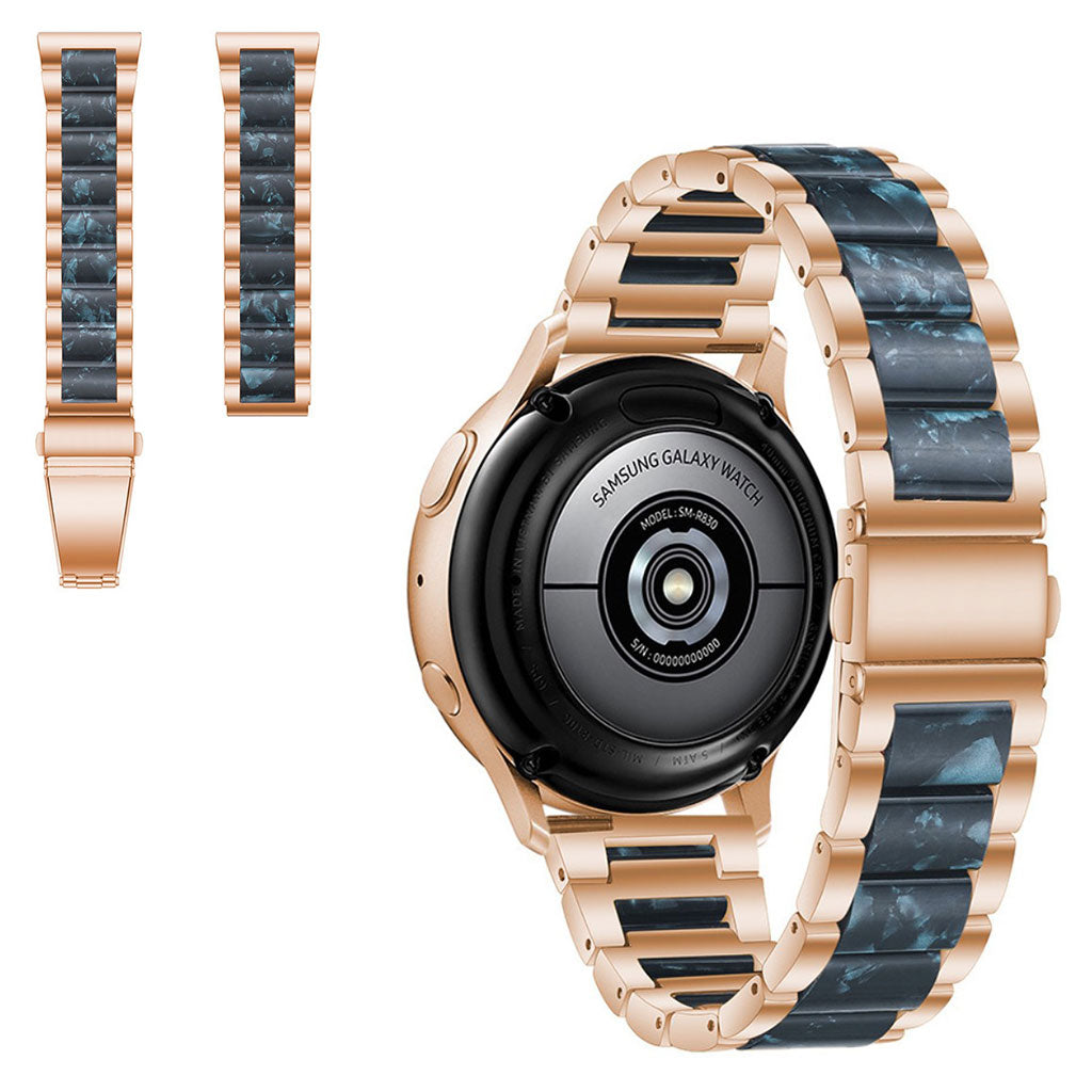 22mm Universal jazzy three bead resin stainless steel watch strap - Rose Gold / Ink Wash#serie_10