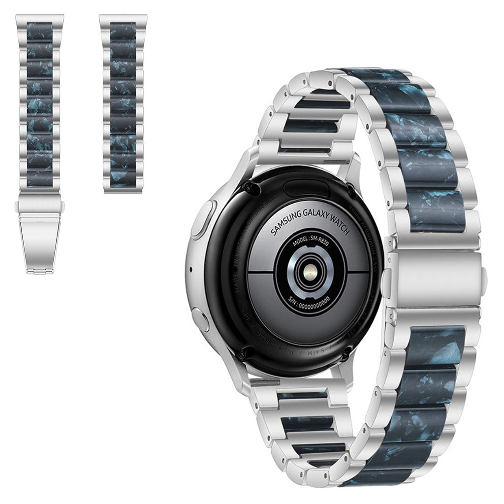 22mm Universal jazzy three bead resin stainless steel watch strap - Silver / Ink Wash#serie_14