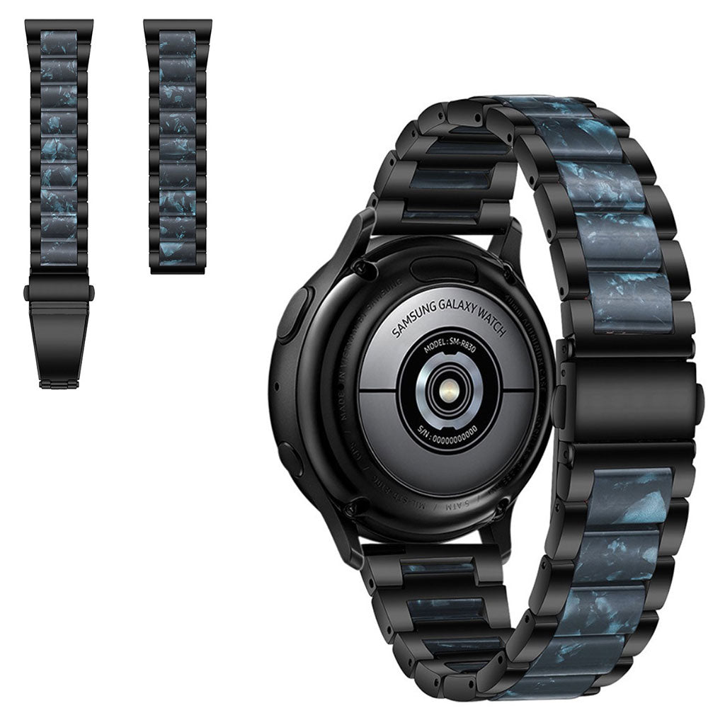 22mm Universal jazzy three bead resin stainless steel watch strap - Black / Ink Wash#serie_4