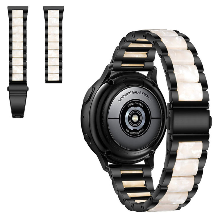 22mm Universal jazzy three bead resin stainless steel watch strap - Black / Pearl White#serie_5