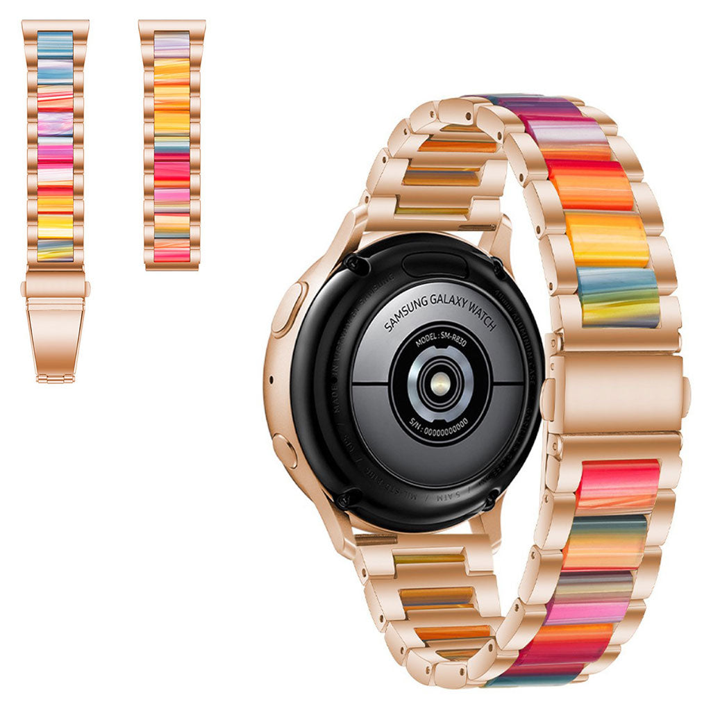 22mm Universal jazzy three bead resin stainless steel watch strap - Rose Gold / Rainbow#serie_6