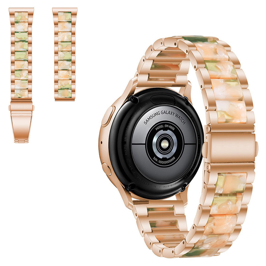 22mm Universal jazzy three bead resin stainless steel watch strap - Rose Gold / Pink Green#serie_8