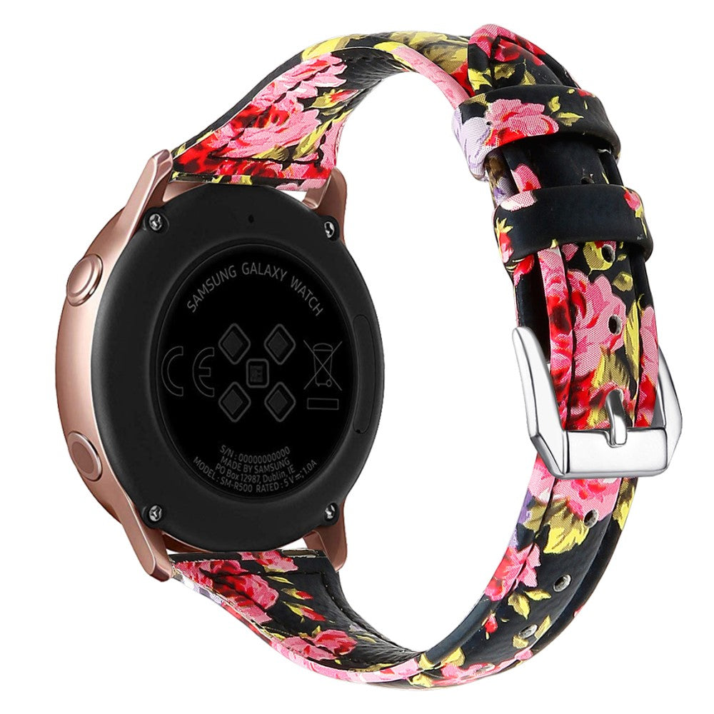 22mm Universal patterned genuine leather watch strap with - Black / Pink Flower#serie_3