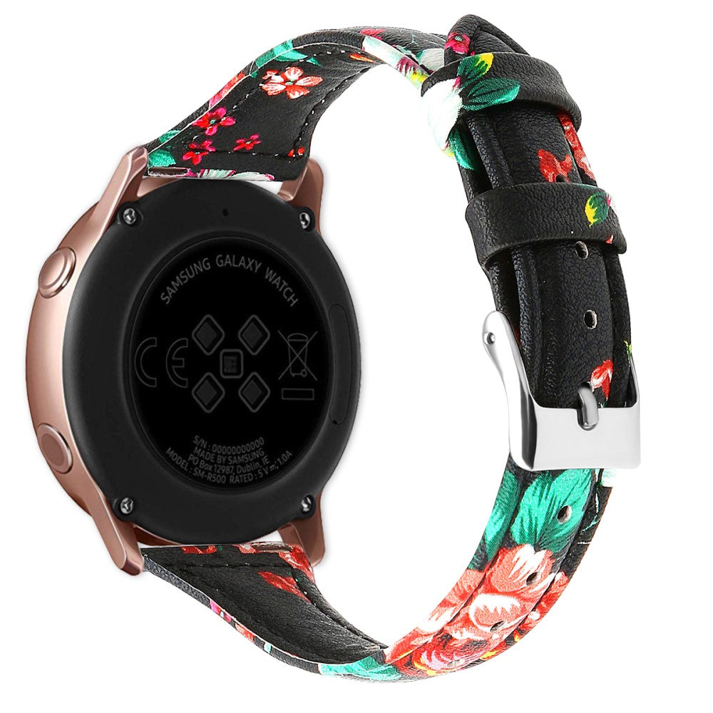 22mm Universal patterned genuine leather watch strap with - Black / Red Flower#serie_4