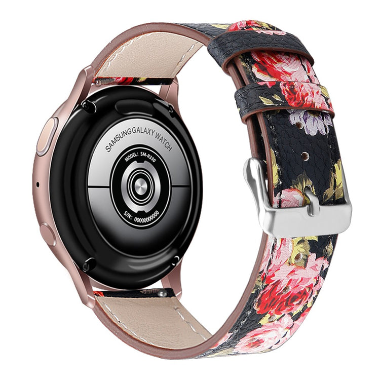 20mm Universal cowhide genuine leather watch strap - Black / Pink Flower#serie_3