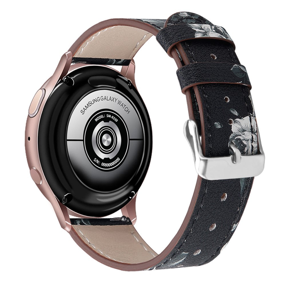 20mm Universal cowhide genuine leather watch strap - Black / White Flower#serie_5